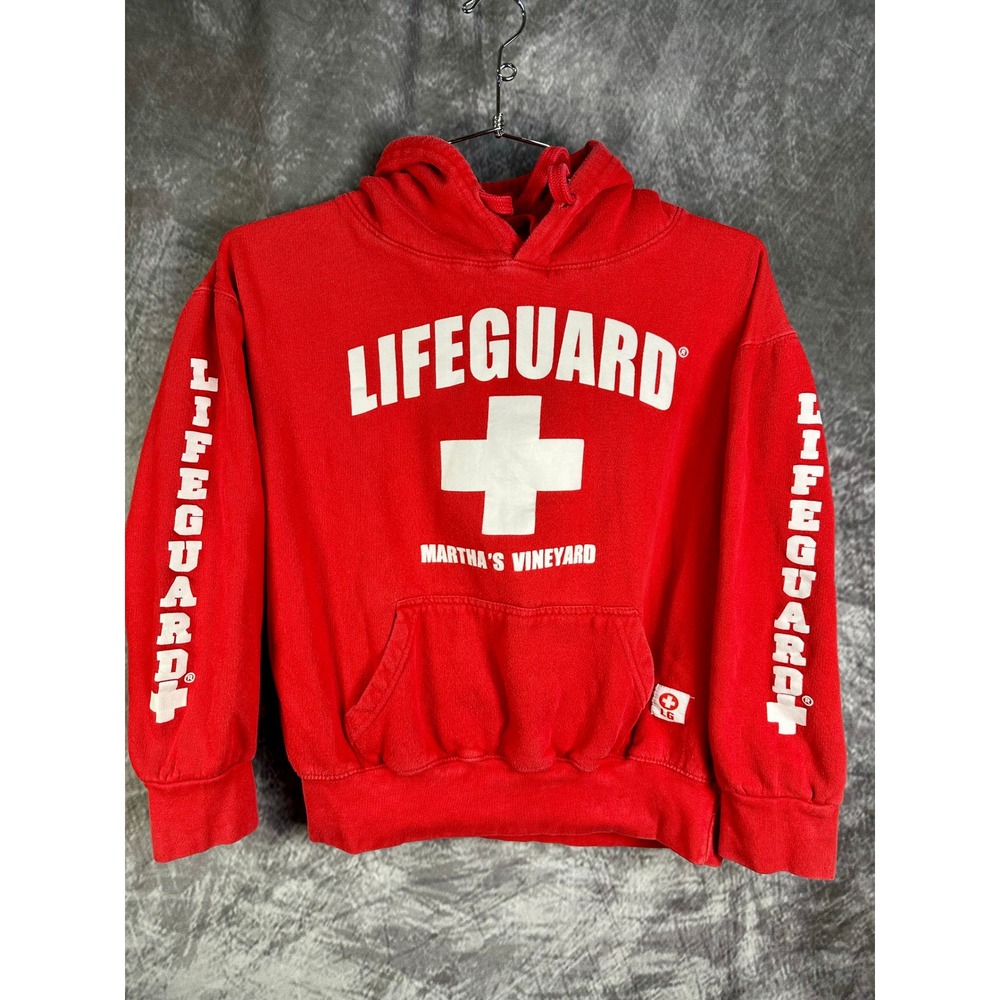 Lifeguard Hoodie Martha's Vineyard Unisex Small Red Pullover Graphic Sweatshirt